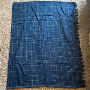 Navy Checkered Throw with Fringe